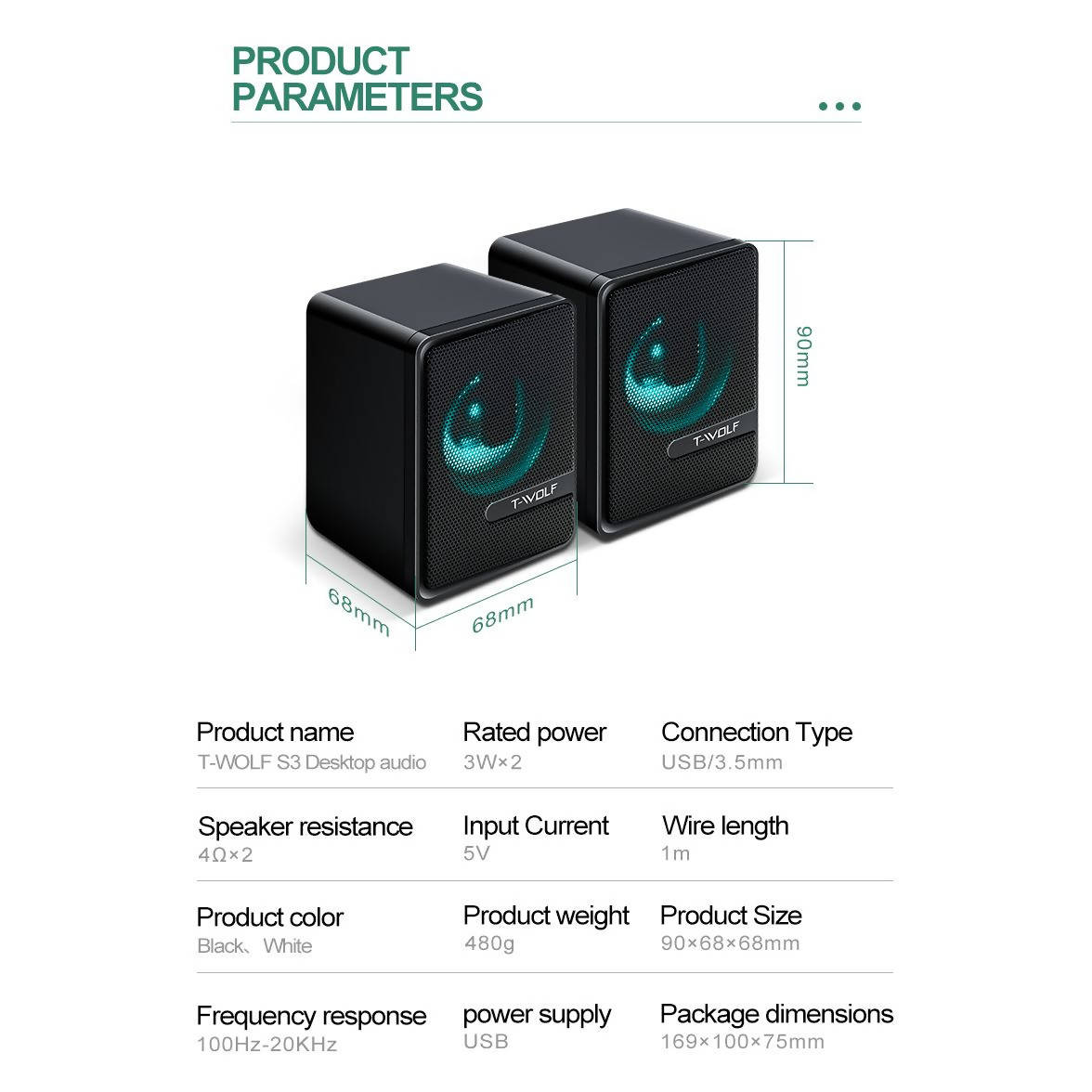 T Wolf S3 Computer Speaker 4D Surround Sound Black