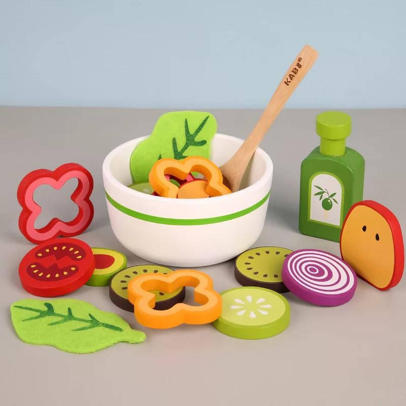 Children Wooden Kitchen Toys Pretend Play Vegetable Salad