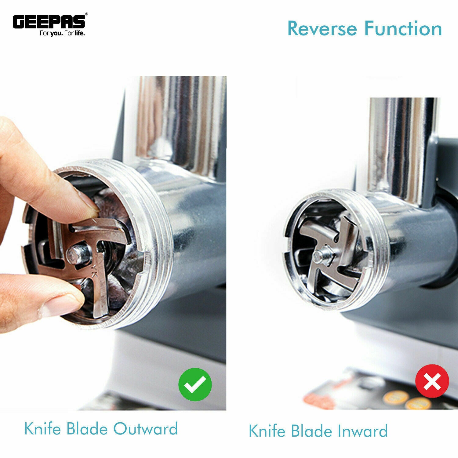 Geepas Meat Grinder Stainless Steel Size Plates 1kg Capacity 2000W