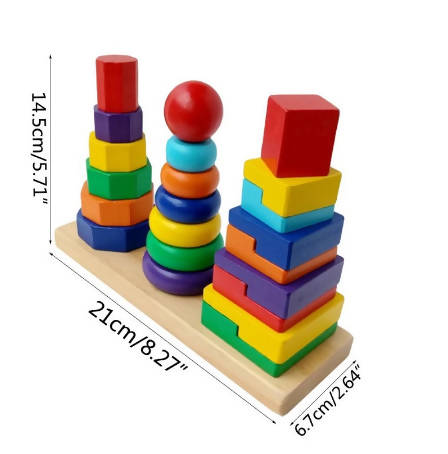 Ootdty Children Educational Toys Three Pillar Rainbow Building Set Wooden Three Column Tower Girls Boys Puzzle Toy