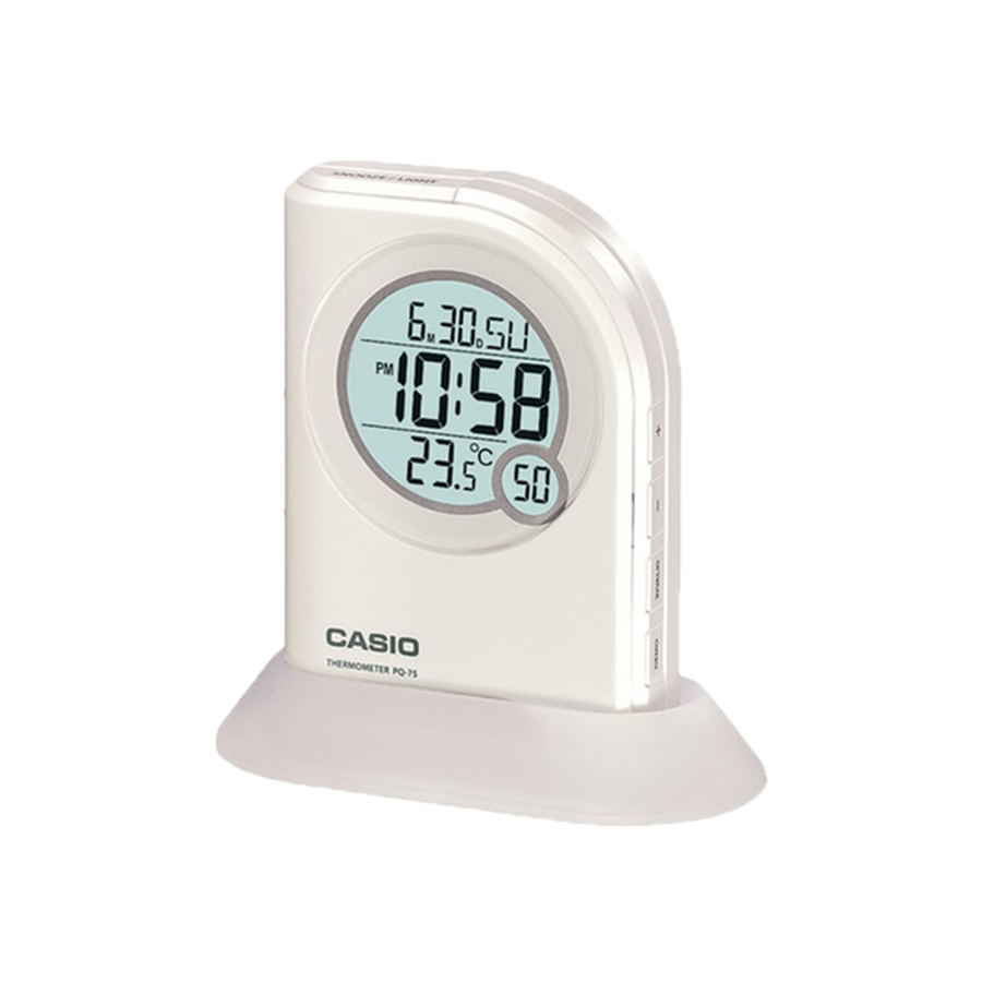 Casio Digital Alarm Clock White PQ-75-7DF | Reliable Timekeeping | Travel | Wake Up Routine | Snooze Function | Battery Operated | Portable | White Face | Halabh.com