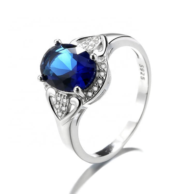 925 Sterling Silver Sapphire Ring with Blue Zircon Stone