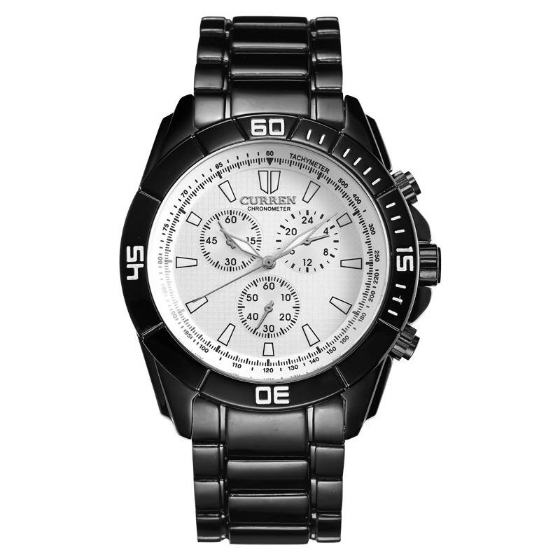 Curren Men's Analog Watch CRN8044S | Color Black and White | Stainless Steel | Mesh Strap | Water Resistant | Minimal | Quartz Movement | Lifestyle | Business | Scratch Resistant | Fashionable | Halabh