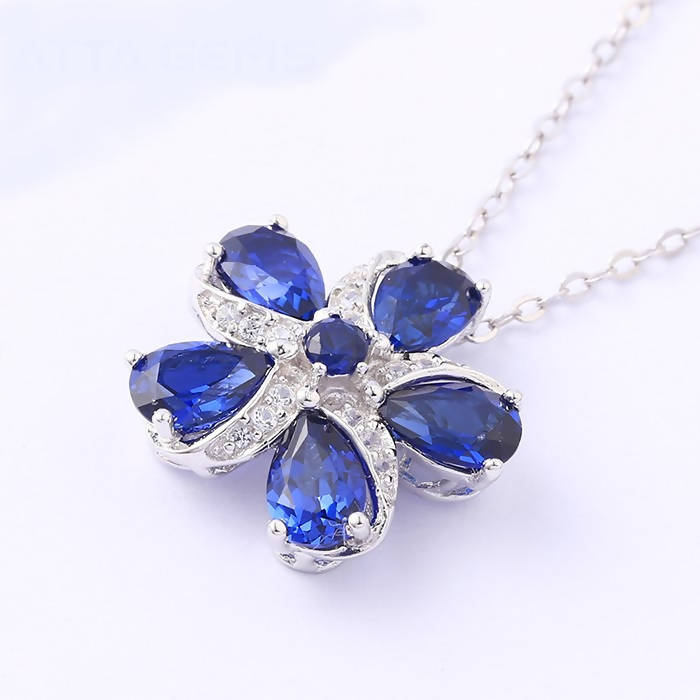 925 Sterling Silver Necklace with Blue Sapphire Stone