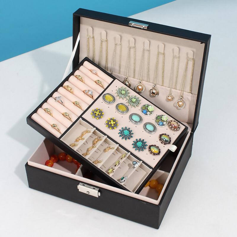 Hatori Jewelry Organizer Box Holder Tray Case For Ring Earrings Necklace Bangles Storage Display Black