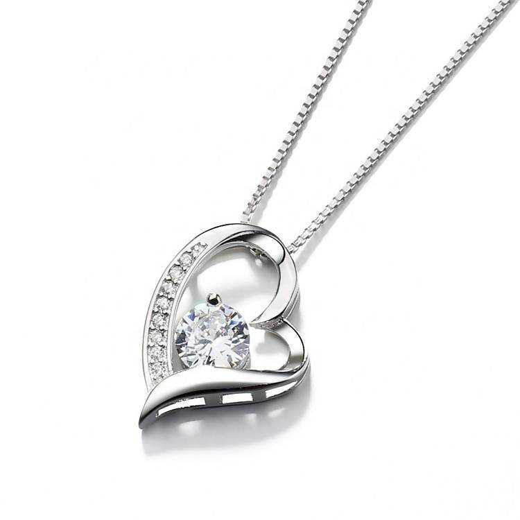 925 Sterling Silver Necklace with Diamond Colored Zircon Stone