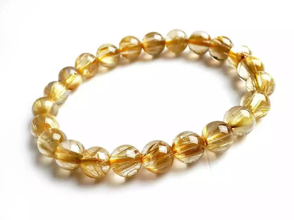 12-12mm Genuine Natural Rutilated Quartz Bracelets Women Female Rutilated Quartz Crystal Round Bead Stretch Bracelet